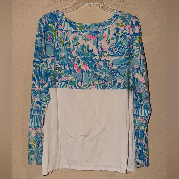 Lilly Pulitzer Bright Tropical Colorblock Shirt - Long Sleeve Coastal Chic - Picture 2 of 10
